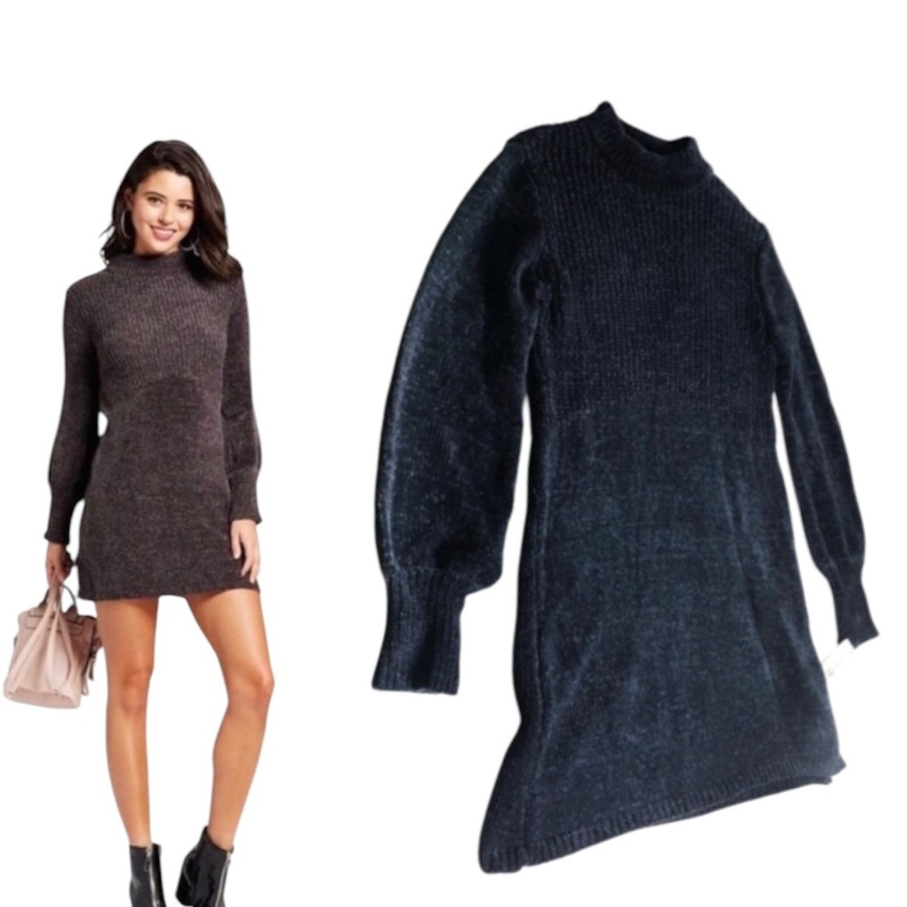 Xhilaration whimsigoth blue Chenille Mockneck Sweater Dress long sleeve size S